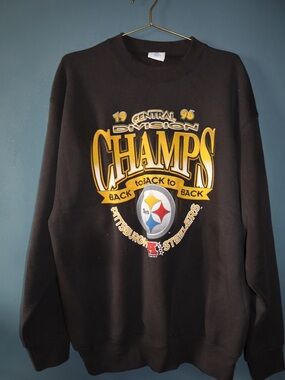 VTG | Pittsburgh Steelers 1996 Central Division Champs Black Crewneck | XL